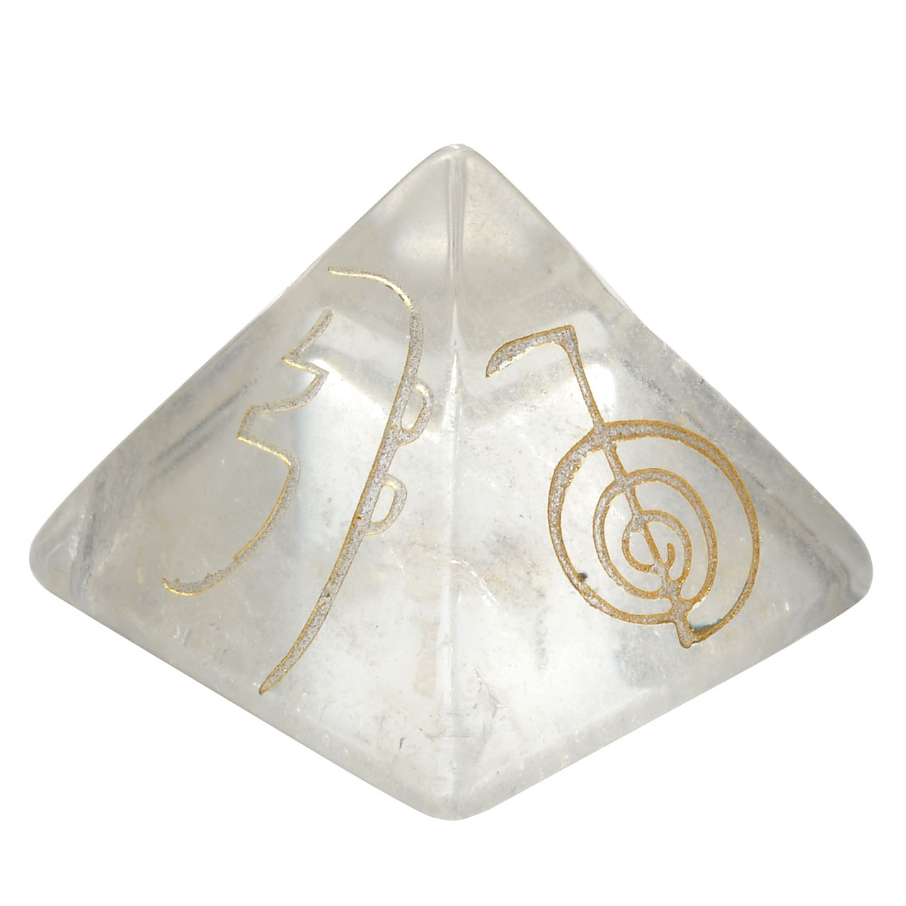 CrystalTears Usui Reiki Pyramid Spiritual Healing Crystal w/Etched Reiki Symbols Clear Quartz~1 Inch