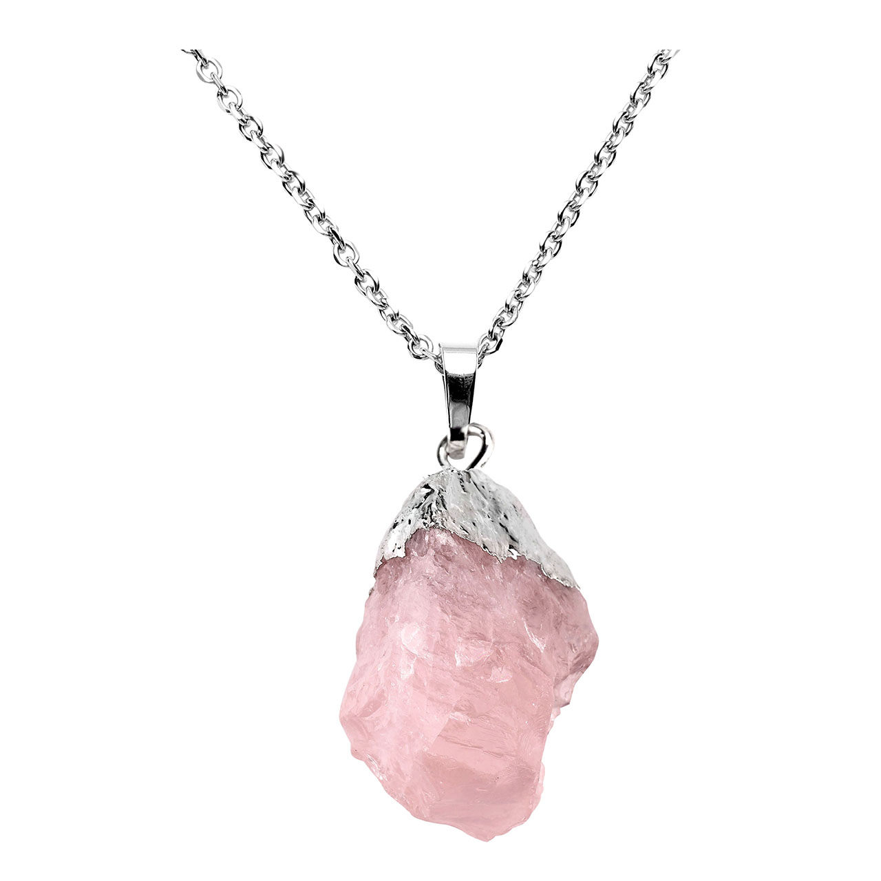 CrystalTears Irregular Handmade Raw Quartz Pink Rose Quartz Healing Crystal Pendant Necklace