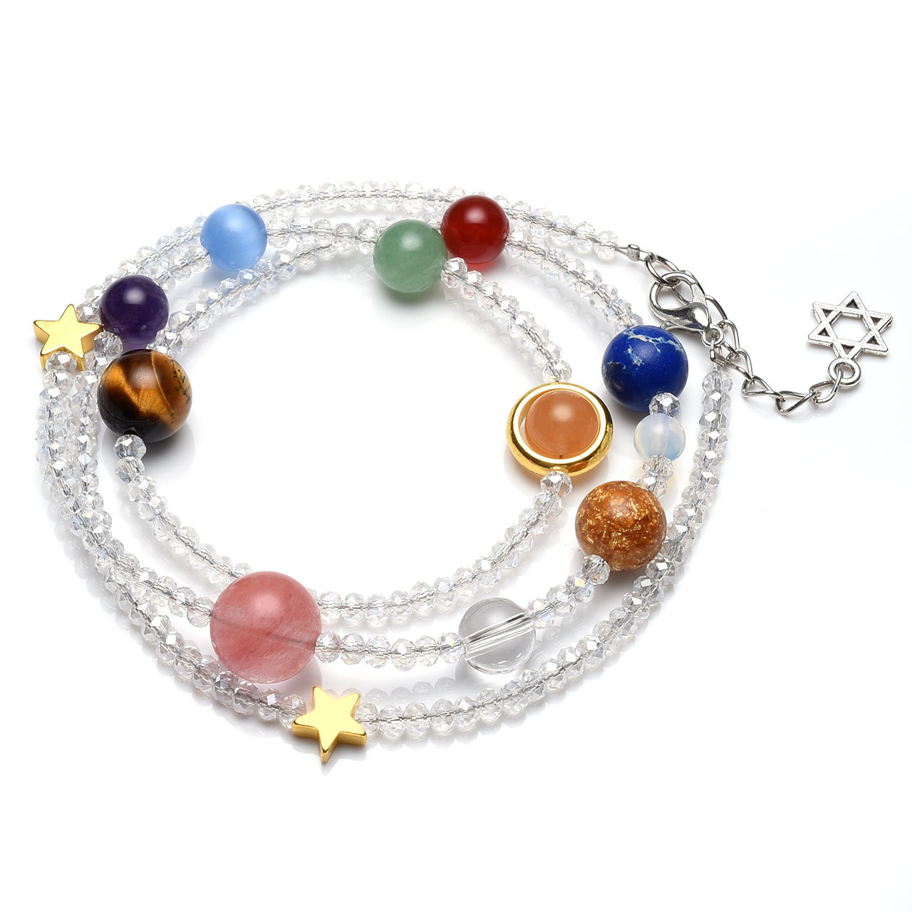 CrystalTears Solar System Bracelet/Necklace Universe Galaxy The Nine Planets Guardian Star Healing Jewelry-White AB Beads