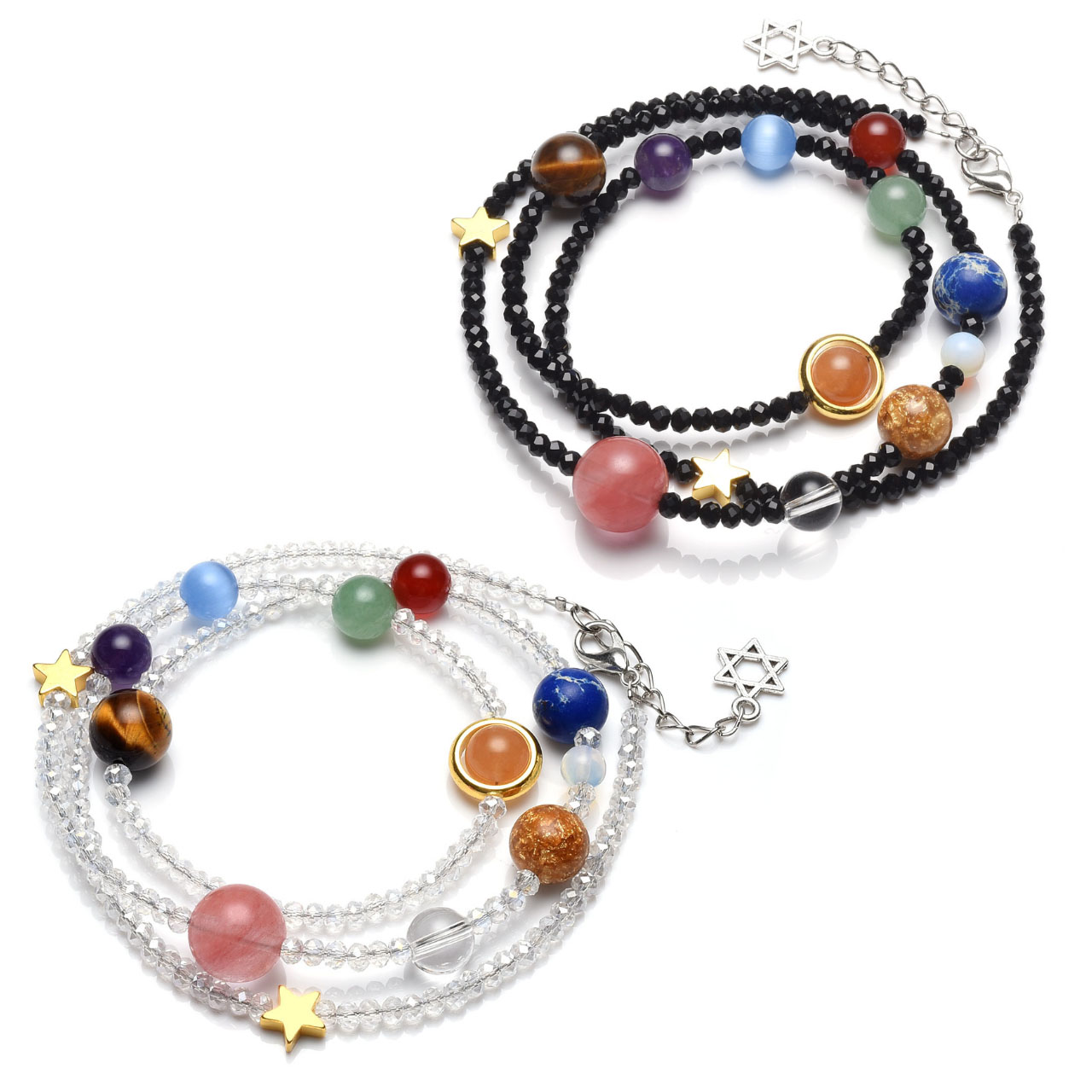 CrystalTears 2pcs Solar System Bracelet/Necklace Universe Galaxy The Nine Planets Guardian Star Healing Jewelry